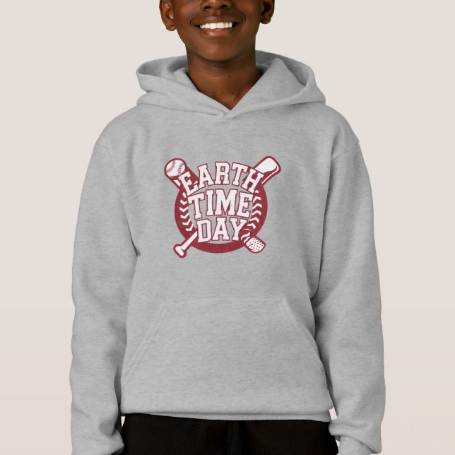 Earth Time Day Baseball Design Hoodie (Front)