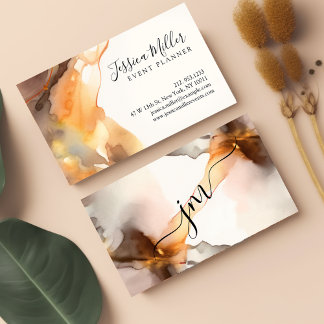 Earth-Tone And Gold Abstract Watercolor Monogram Business Card