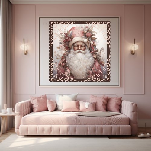 Earth Tone Black Santa with Delicate Pink Flowers  Poster