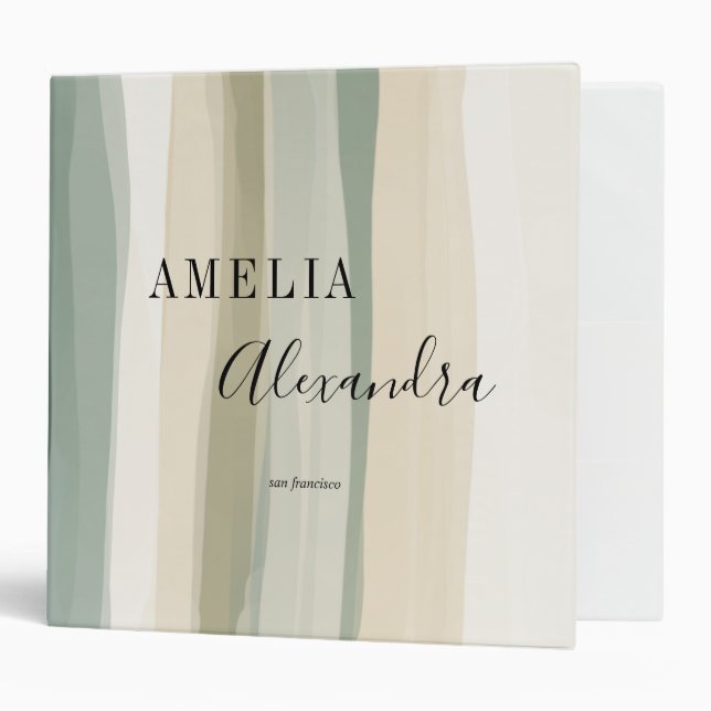 Earth tone Boho Retro Script Abstract Wavy Lines 3 Ring Binder (Front/Inside)