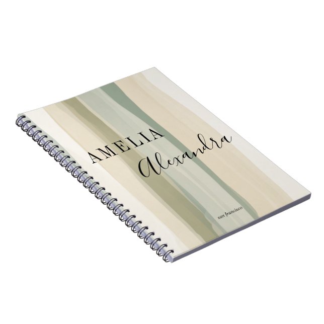 Earth tone Boho Retro Script Abstract Wavy Lines Notebook (Right Side)
