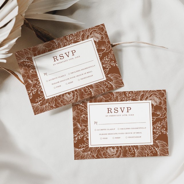 Earth Tone Botanical Floral Wedding RSVP Card (Creator Uploaded)