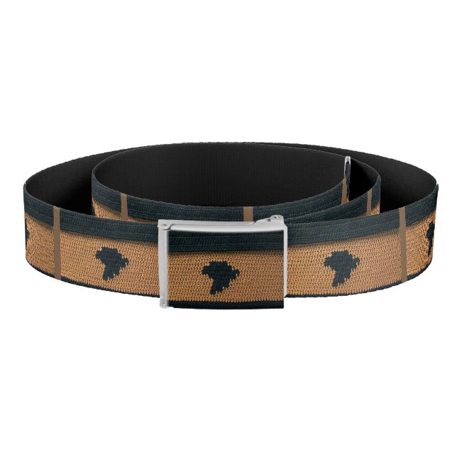Earth Tone Brown Black Africa Map Crochet Print on Belt (Coil)