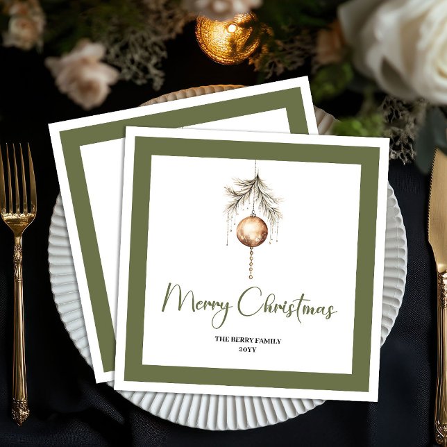 Earth Tone Christmas Bauble Script Family Napkins (Earth Tone Christmas Bauble Script Family Napkins)