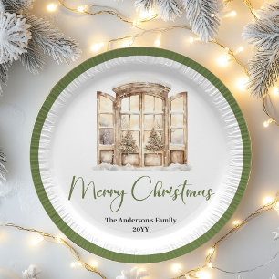 Earth Tone Christmas Script Custom Family Name  Paper Plates