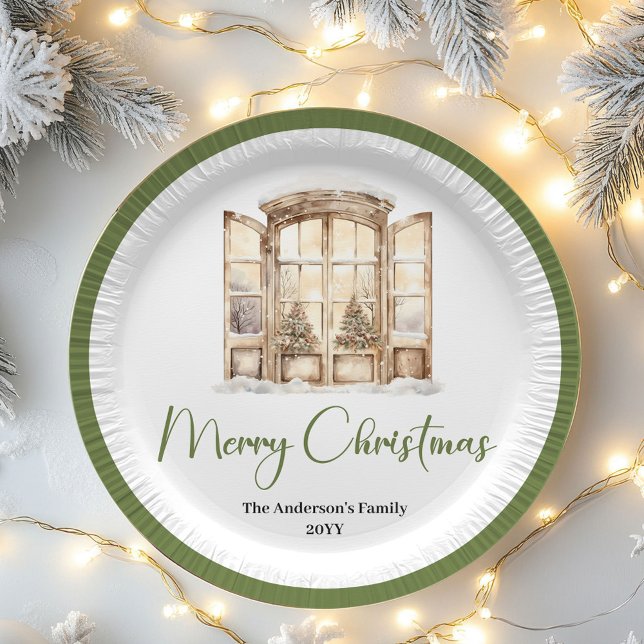 Earth Tone Christmas Script Custom Family Name  Paper Plates (Earth Tone Christmas Script Custom Family Name Plates)