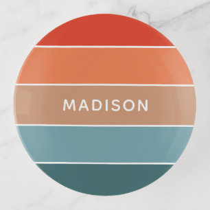 Earth Tone Colorblock Personalized Name Trinket Tray