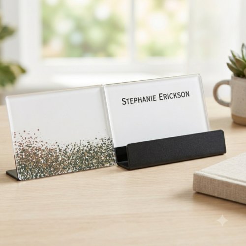 Earth Tone Confetti Minimalist Desk Accessory Business Card Holder