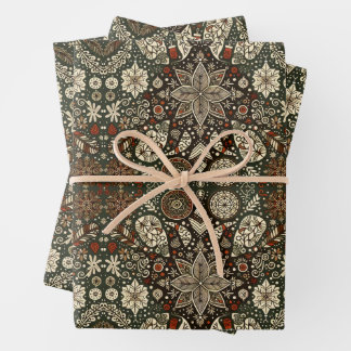 Earth Tone Cream and Brown Holiday Snowflake Wrapping Paper Sheets