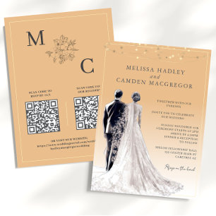 Earth Tone Elegant Modern QR Code Wedding Invitation