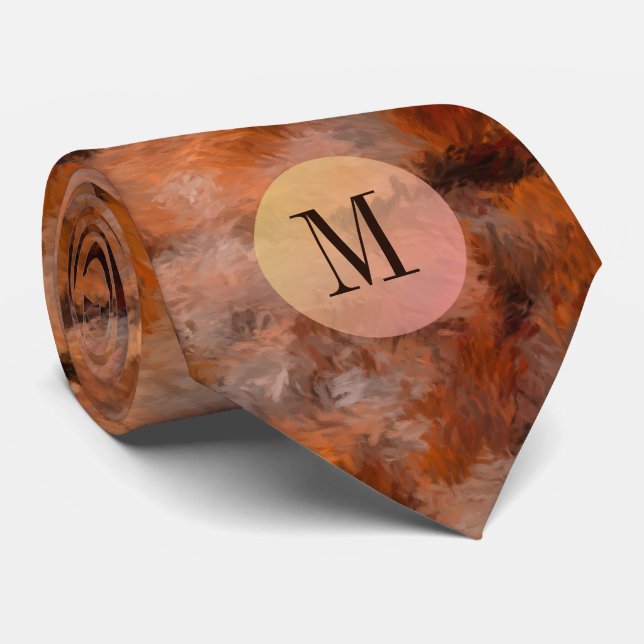 Earth Tone Fall Hues Rock Impressions Monogram Neck Tie (Rolled)