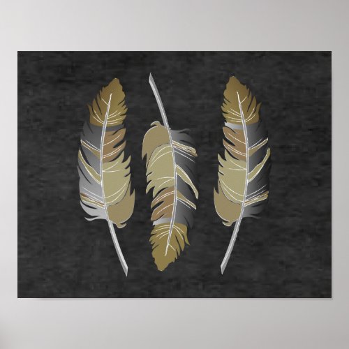 Earth Tone Feather on Black ChalkBoard Poster