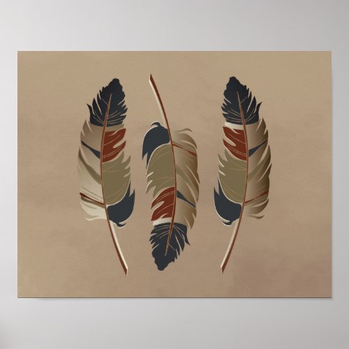 Earth Tone Feathers on a Tan Texture Poster