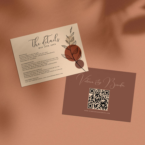 Earth Tone Foliage Terracotta Wedding QR Details Enclosure Card