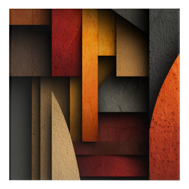 Earth Tone Geometric Layers Abstract Acrylic Print (Front)