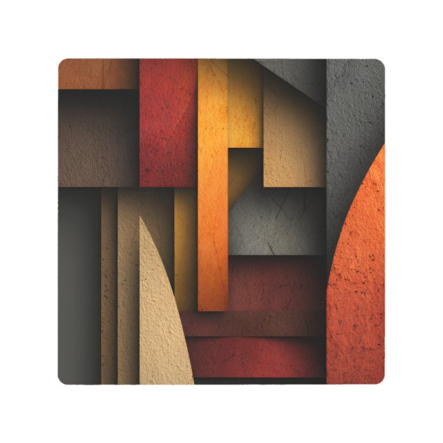 Earth Tone Geometric Layers Abstract Metal Print (Front)