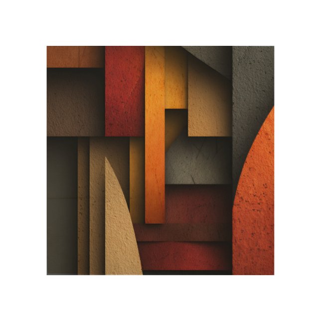 Earth Tone Geometric Layers Abstract Wood Wall Art (Front)