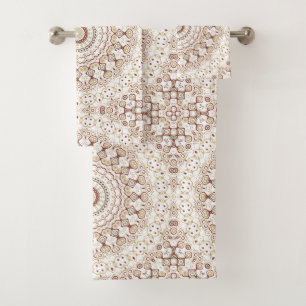 Earth Tone Geometric Mandala Pattern Bath Towel Set