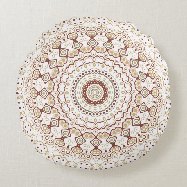 Earth Tone Geometric Mandala Pattern Round Pillow (Front)