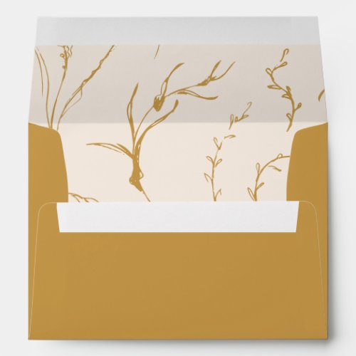 Earth tone gold hand drawn organic floral envelope