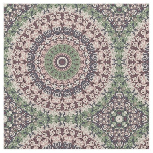 Earth Tone Green and Brown Mandala Pattern Fabric