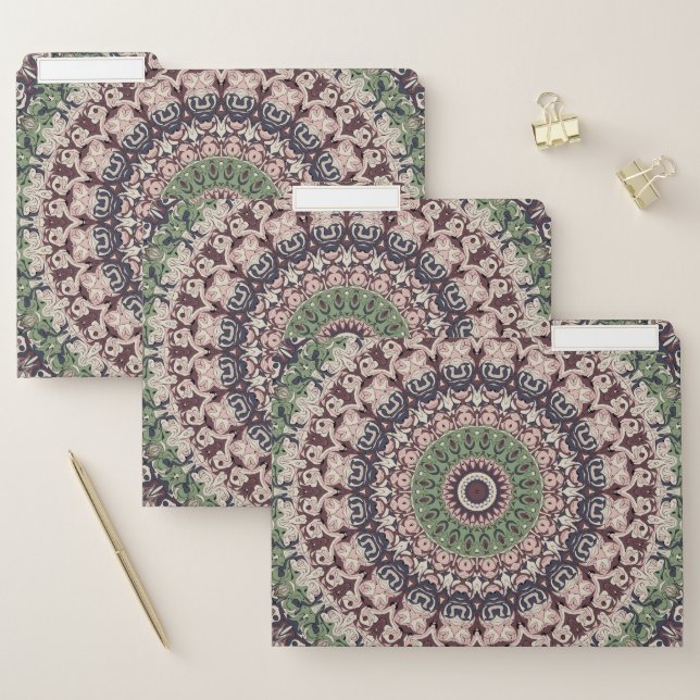 Earth Tone Green and Brown Mandala Pattern File Folder (Set)