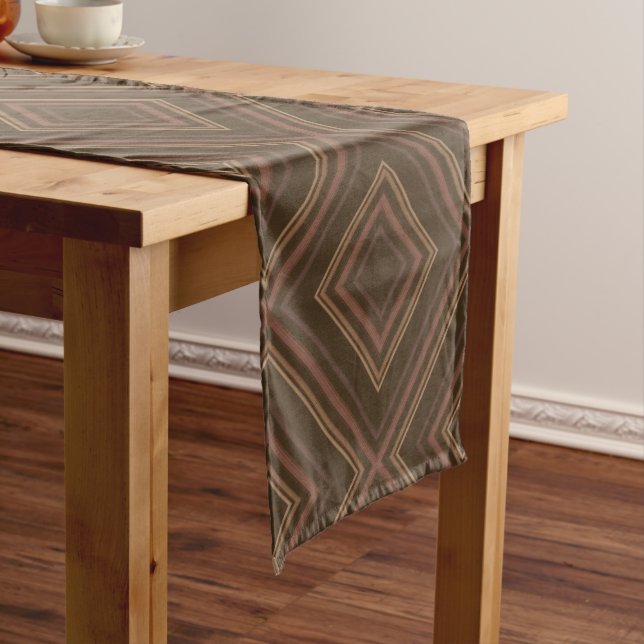 Earth Tone Hypnotic Diamond Modern Abstract Art Short Table Runner (In Situ)