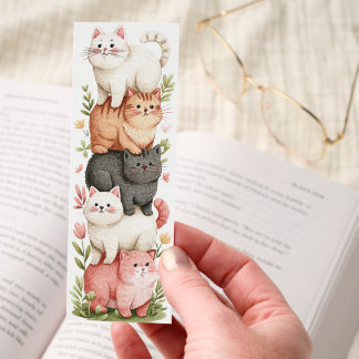 Earth-Tone Kitty Illustration for Book Lovers Bookmarks