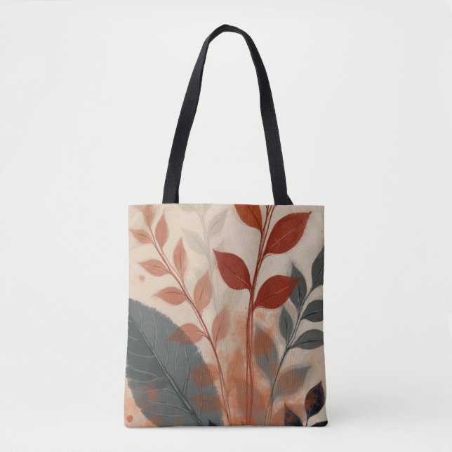 Earth Tone Leaves, Minimal Nature Art Aesthetic Tote Bag (Front)