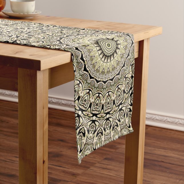 Earth Tone Mandala Intricate Geometric Patterns Long Table Runner (In Situ)