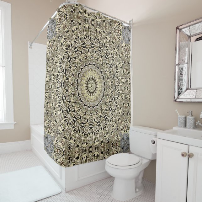 Earth Tone Mandala Intricate Geometric Patterns Shower Curtain (In Situ)