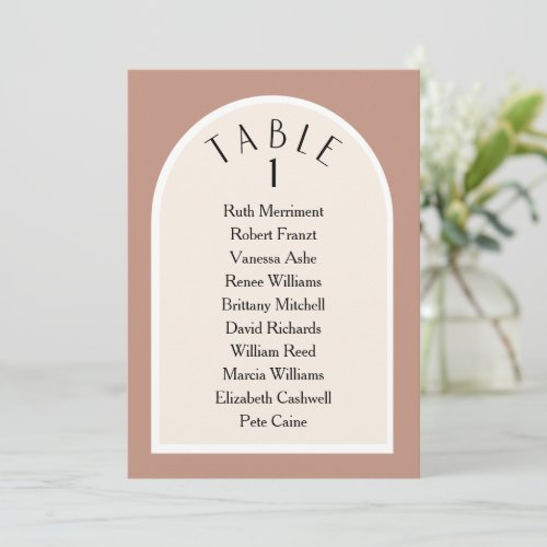 Earth tone modern arched table number seating plan