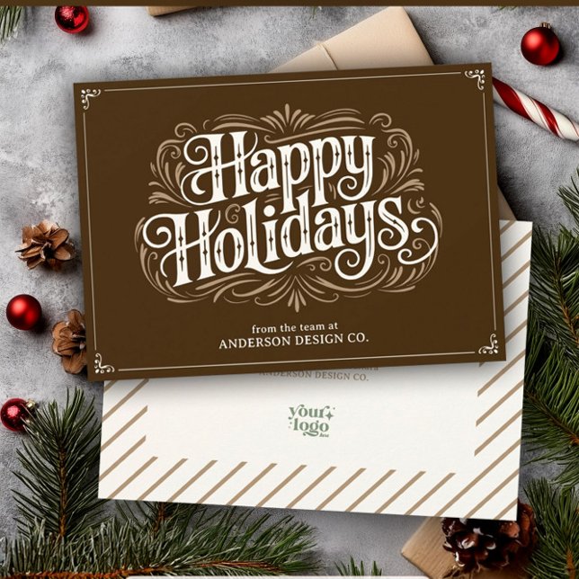 Earth Tone Modern Typography Small Business Logo Holiday Card (Creator Uploaded)
