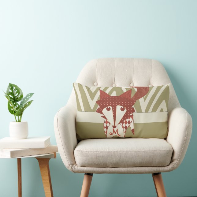 Earth Tone Monogramed Stylized Fox Pillow (Chair)