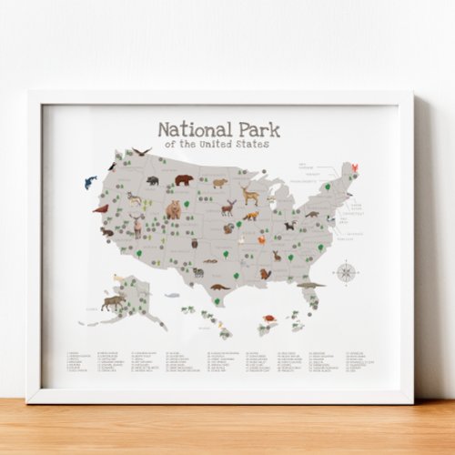 Earth Tone National Park Map Woodland Nursery  Poster