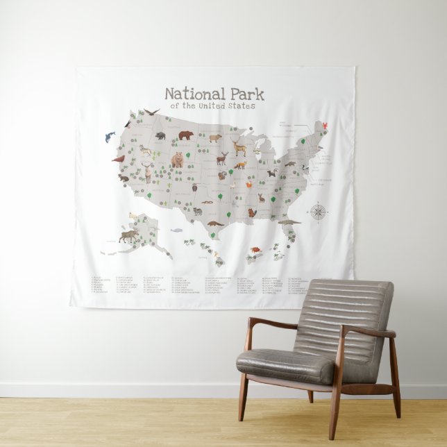 Earth Tone National Park Map Woodland Nursery  Tapestry (In Situ (Horizontal))