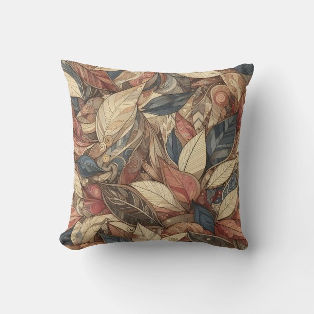 Earth Tone Neutral Abstract Leaves Throw Pillow (Front)