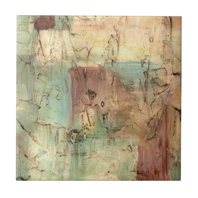 Earth Tone Painting with Cracked Surface Ceramic Tile (Front)