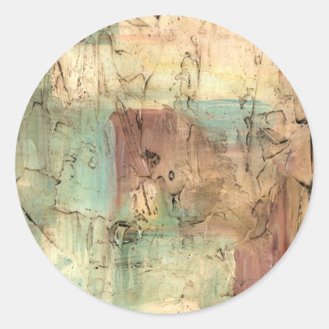 Earth Tone Painting with Cracked Surface Classic Round Sticker (Front)