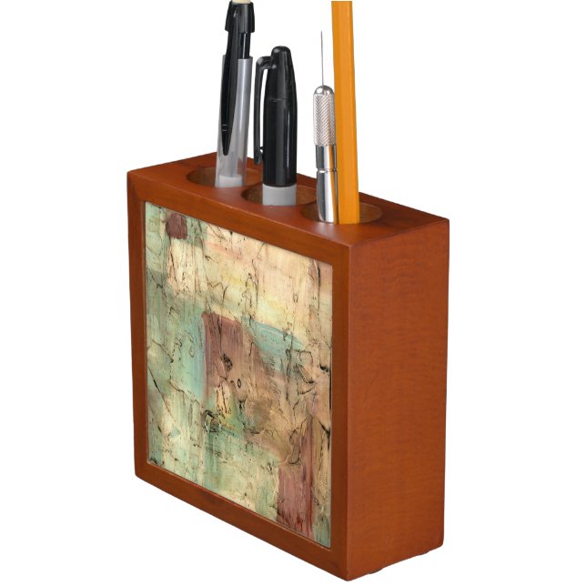 Earth Tone Painting with Cracked Surface Desk Organizer (In Situ)