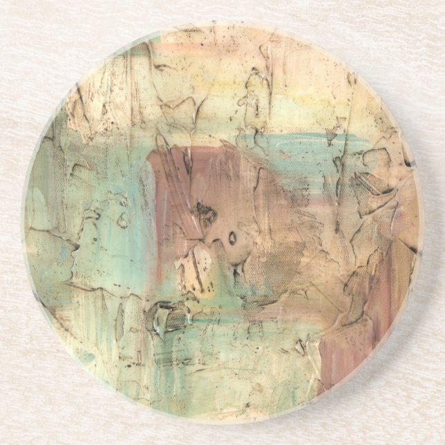 Earth Tone Painting with Cracked Surface Drink Coaster (Front)