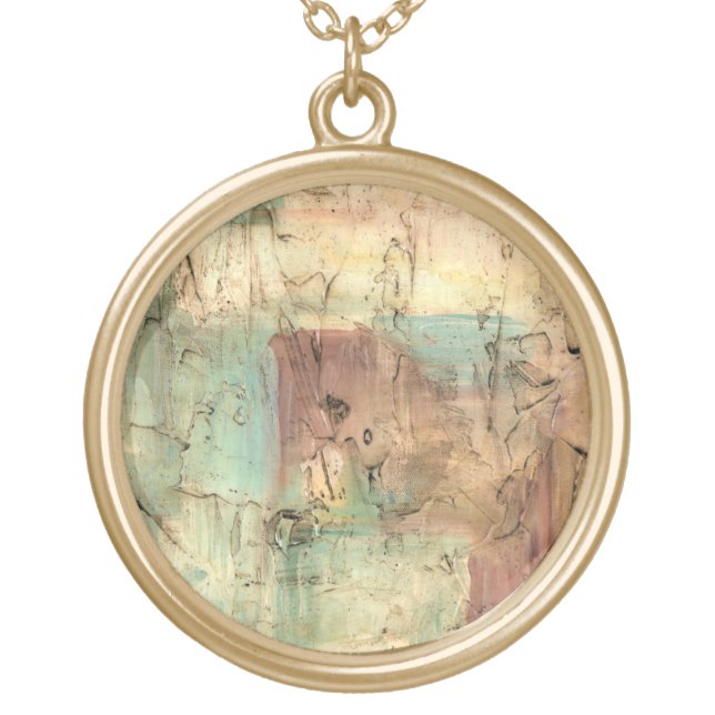 Earth Tone Painting with Cracked Surface Gold Plated Necklace (Front)