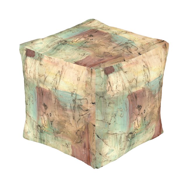 Earth Tone Painting with Cracked Surface Pouf (Angled Front)