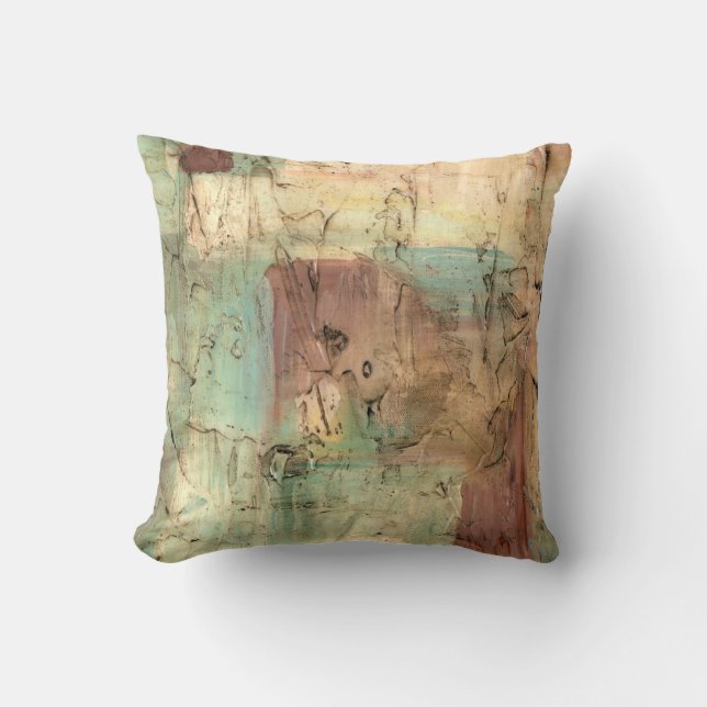 Earth Tone Painting with Cracked Surface Throw Pillow (Front)