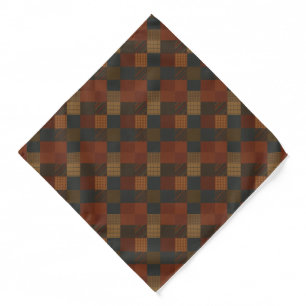 Earth Tone Patchwork Plaid Necktie Pocket Square Bandana