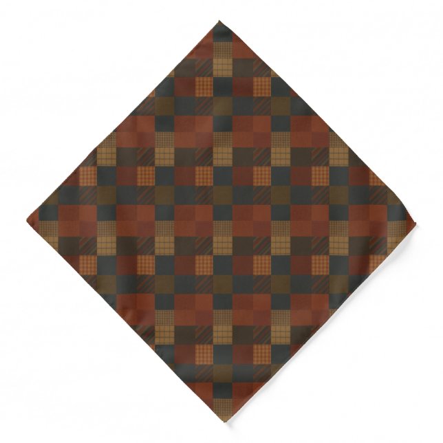 Earth Tone Patchwork Plaid Necktie Pocket Square Bandana (Front)