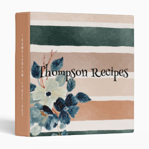 Earth tone Peach Olive green Family recipes floral 3 Ring Binder