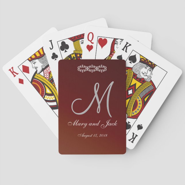 Earth Tone Red 3d Monogram Poker Cards (Back)