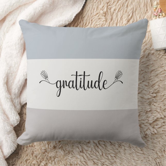 Earth Tone Striped "Gratitude" Script Throw Pillow (Blanket)
