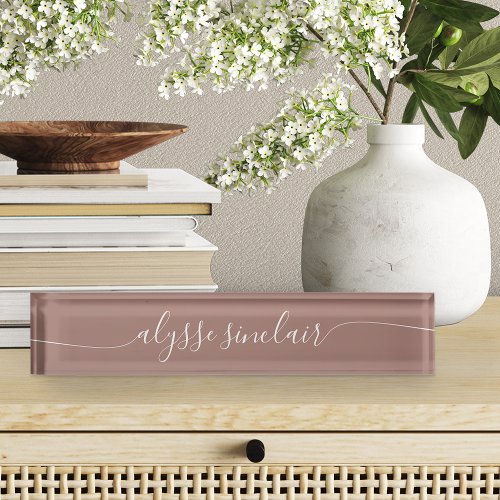 Earth Tone Terracotta Elegant Calligraphy Script Desk Name Plate